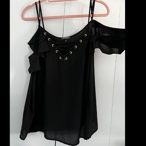 Express tank top blouse with off the shoulder sleeve detail